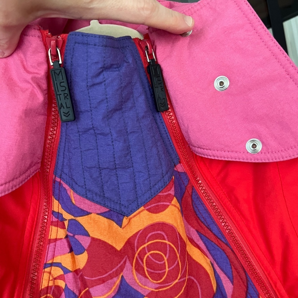 Vintage Mistral ski suit red pockets zip up long women’s belt bag pattern - Picture 2 of 9